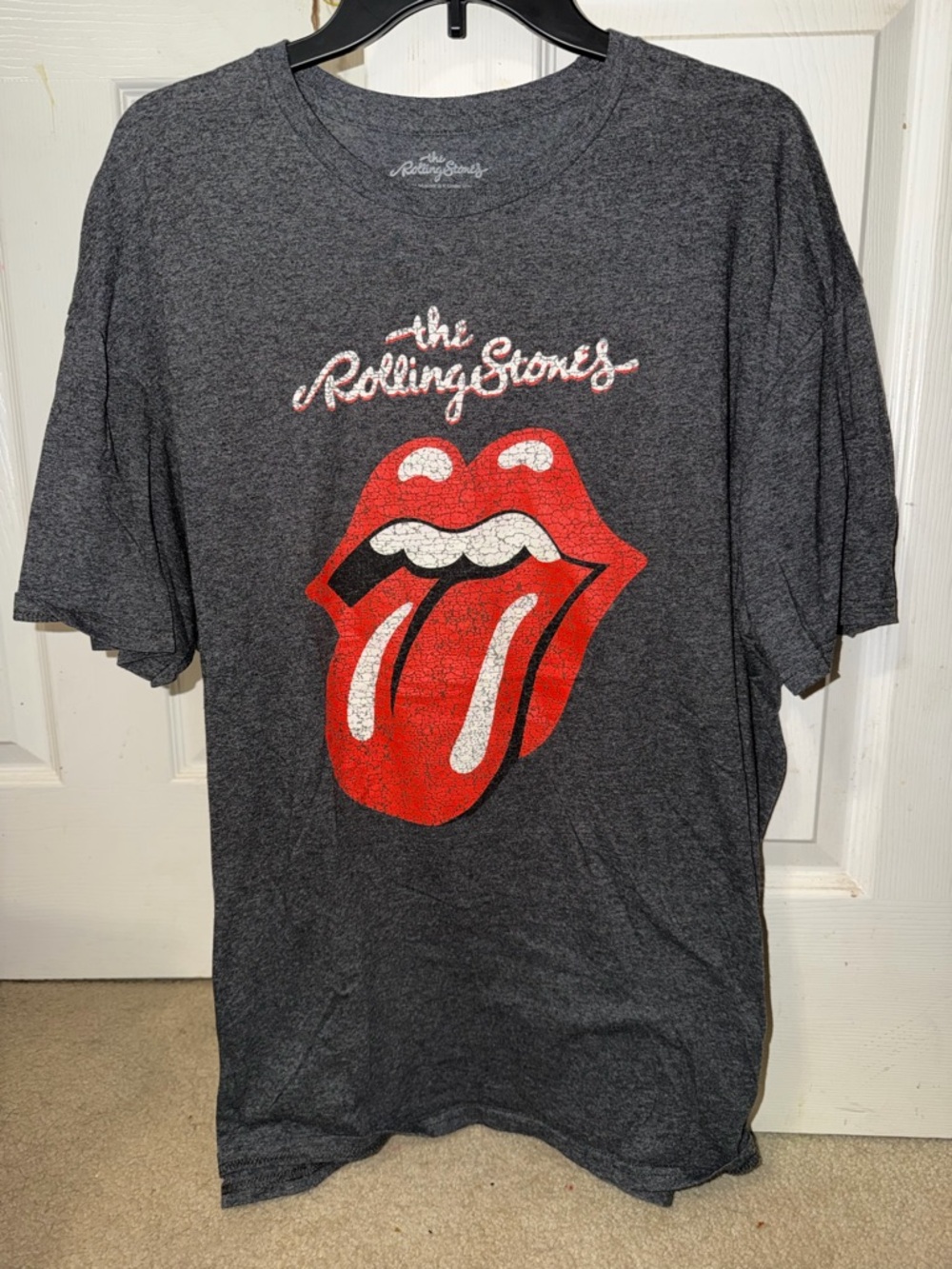 the Rolling Stones Charcoal Graphic Tee with Red Tongue Logo